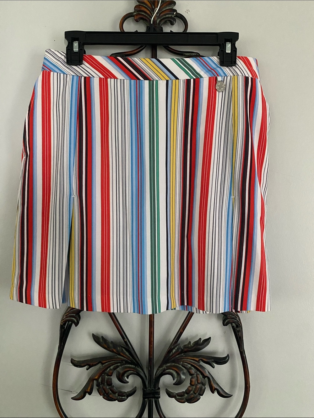 Greg Norman Collection Multi-Stripe A-Line Skirt - Red, Blue, Green, Yellow